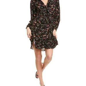 Maje Rosalio Black Floral Wrap Dress with Ruffle V-Neck Sz 1 / US Small